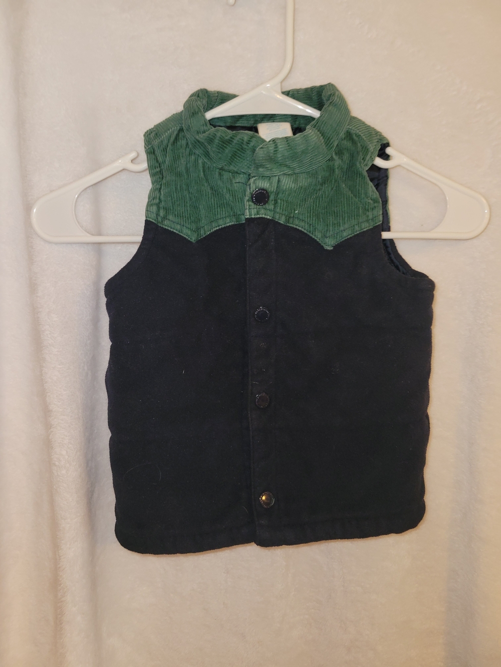 Vintage Black and Green Corduroy Accent Puffer Vest Toddler